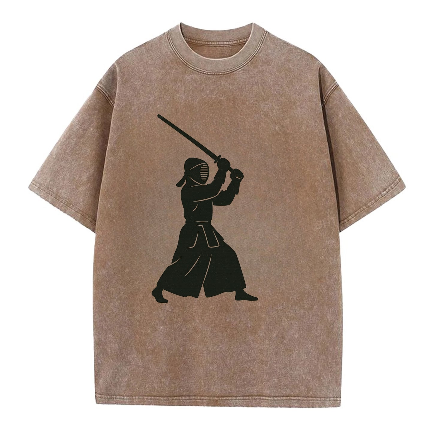 Kendo swordsman in striking stance - Vintage T-shirt - Brown