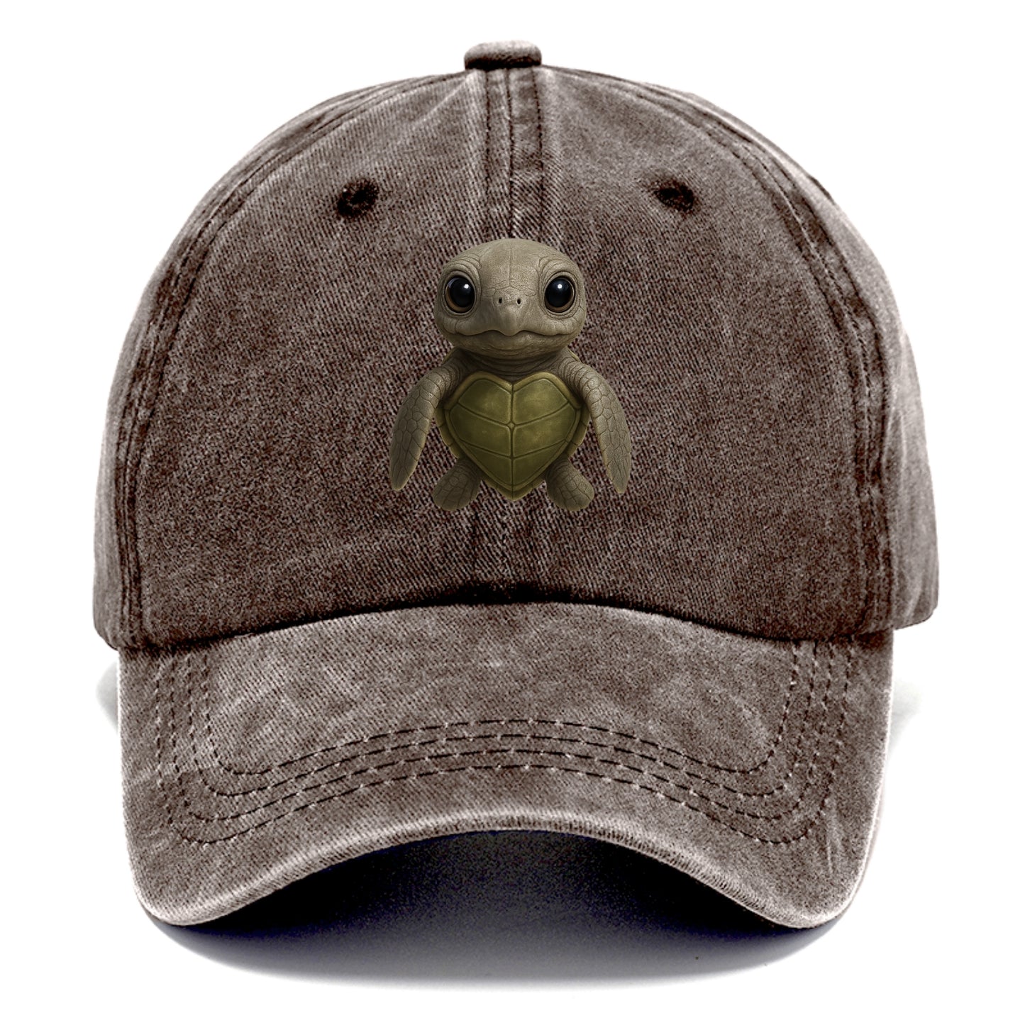 Baby Olive Ridley Turtle - olive green shell, heart-shaped carapace, bright eyes, - Classic Cap - Brown