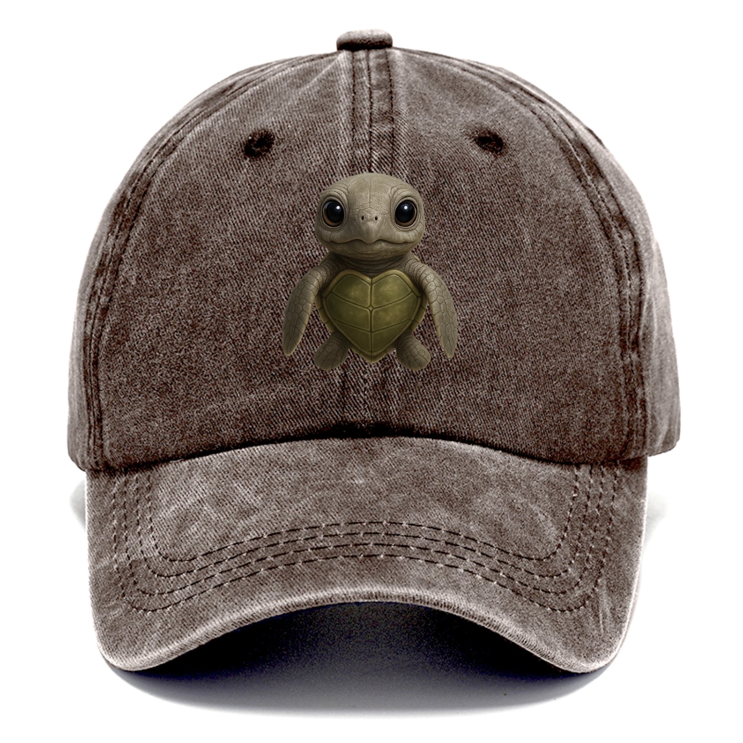 Baby Olive Ridley Turtle - olive green shell, heart-shaped carapace, bright eyes, - Classic Cap - Brown