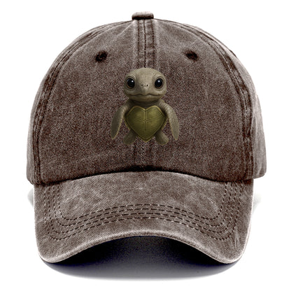 Baby Olive Ridley Turtle - olive green shell, heart-shaped carapace, bright eyes, - Classic Cap - Brown