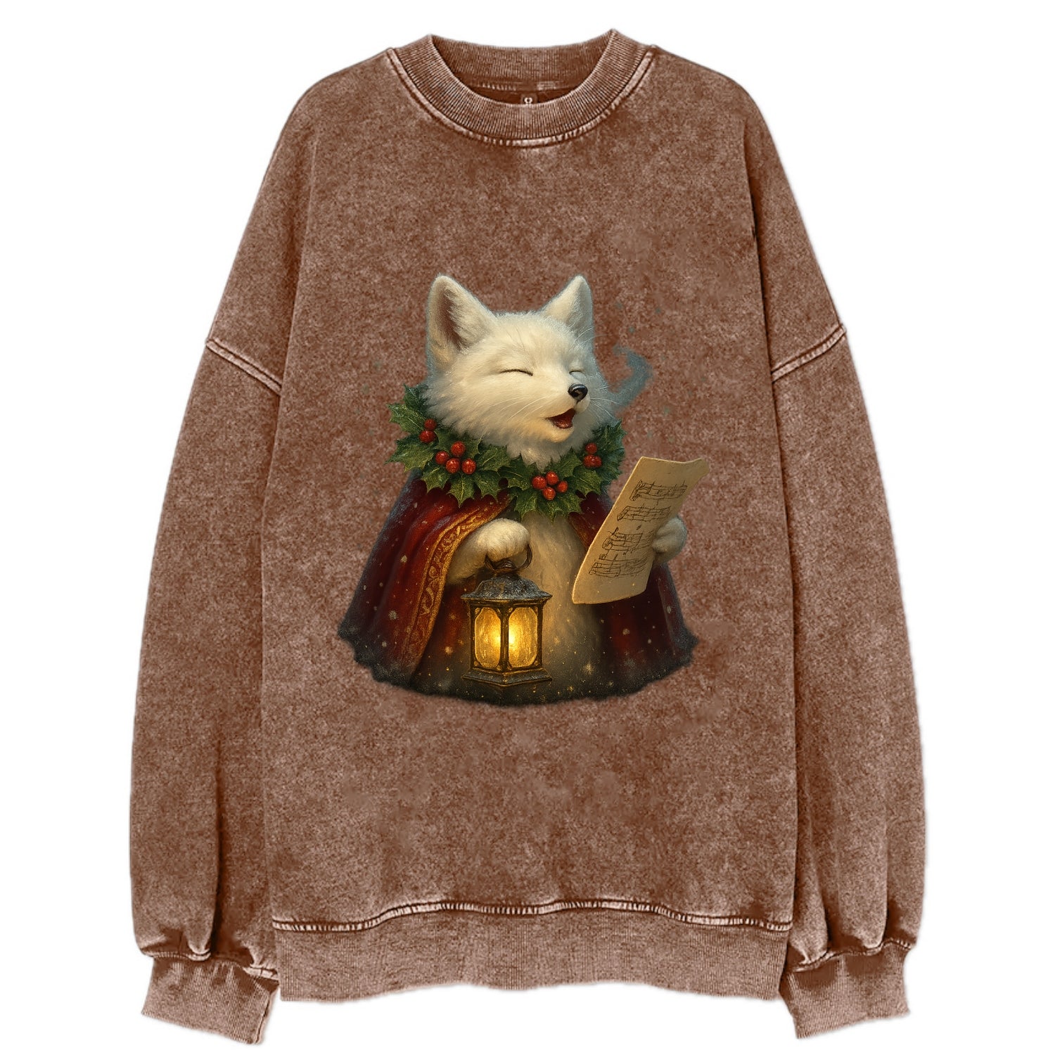 Snowbound Arctic Fox Caroler  - Vintage Sweatshirt - Brown