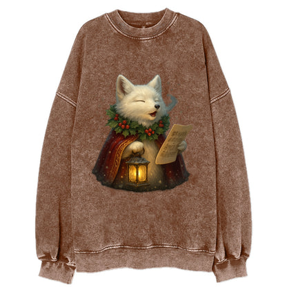 Snowbound Arctic Fox Caroler  - Vintage Sweatshirt - Brown