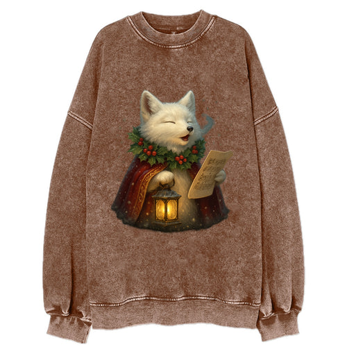 Snowbound Arctic Fox Caroler  - Vintage Sweatshirt