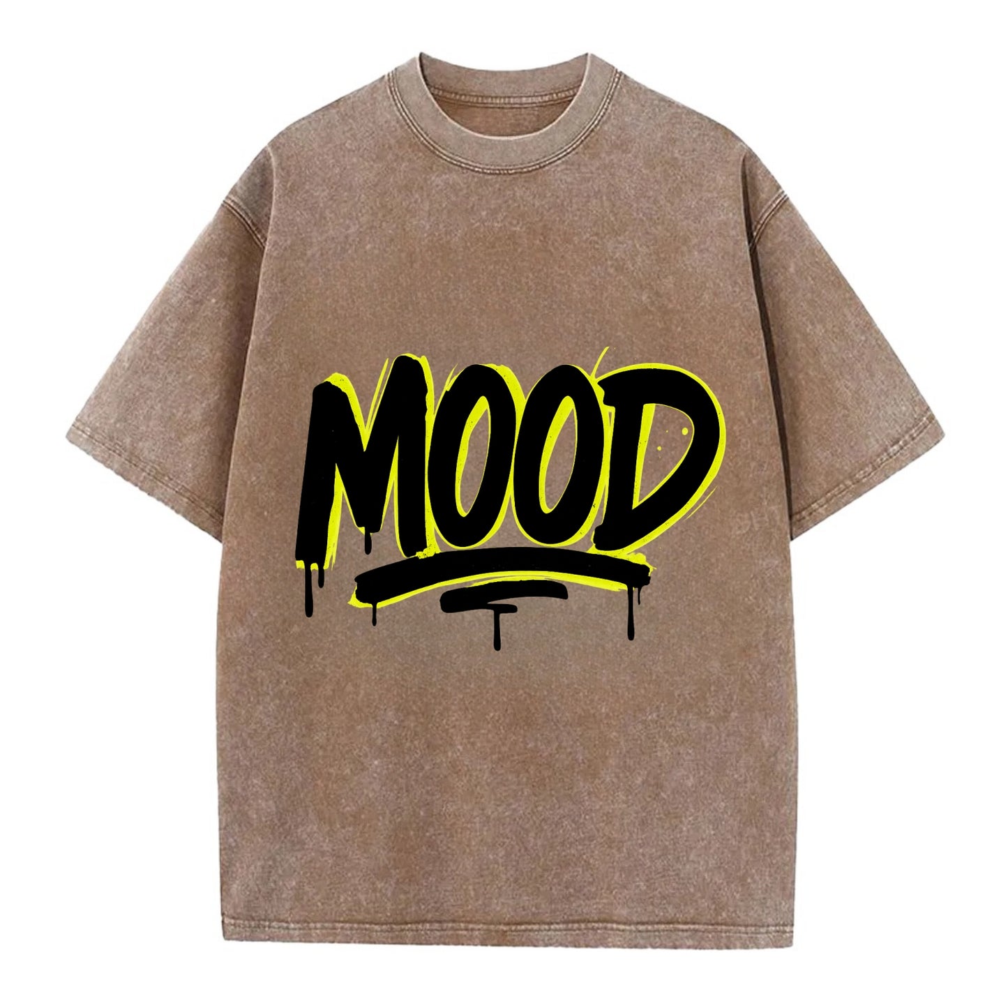 Bold typography design - "MOOD" - current state, feeling it - Vintage T-shirt - Brown
