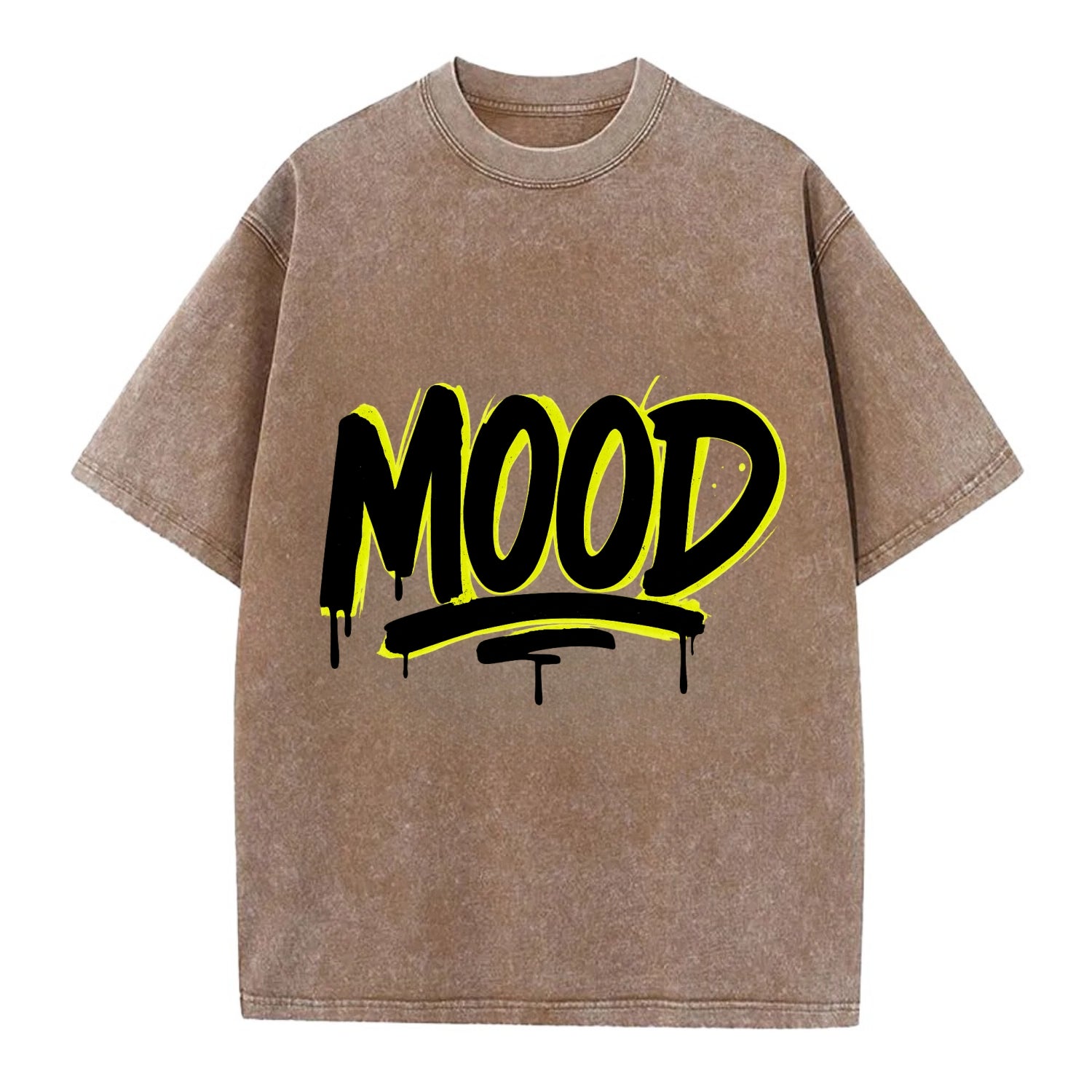 Bold typography design - "MOOD" - current state, feeling it - Vintage T-shirt - Brown