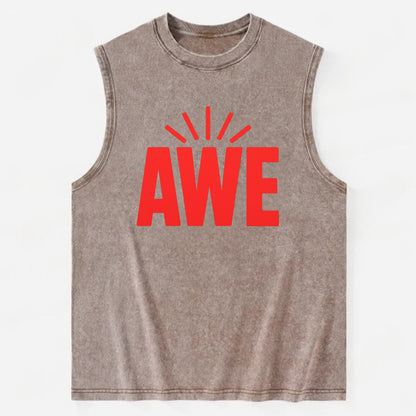 Bold typography design - "AWE" - overwhelming wonder - Vintage Washed Tank - Brown