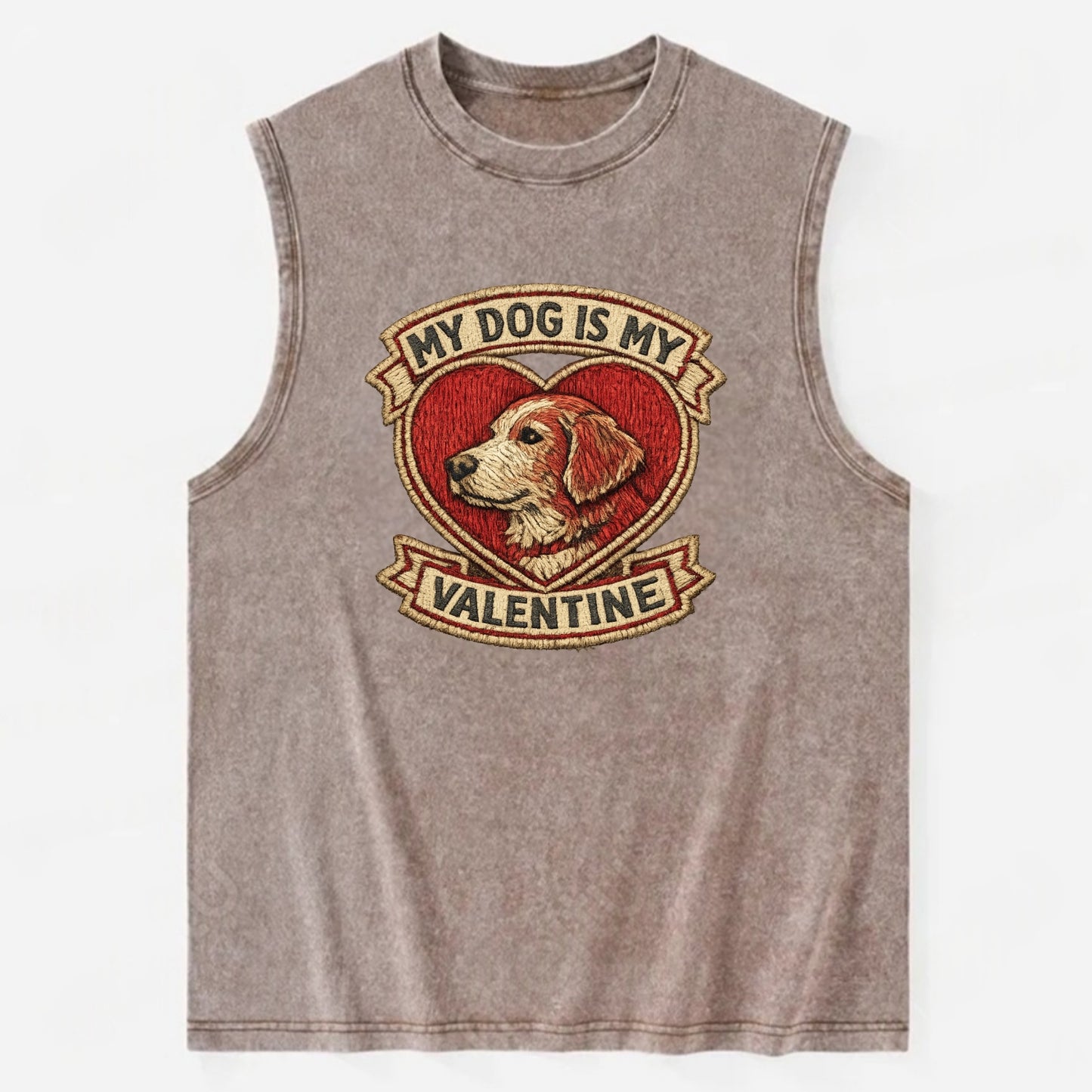 MY DOG IS MY VALENTINE - heart with dog in red , single pet owner - Vintage Washed Tank - Brown