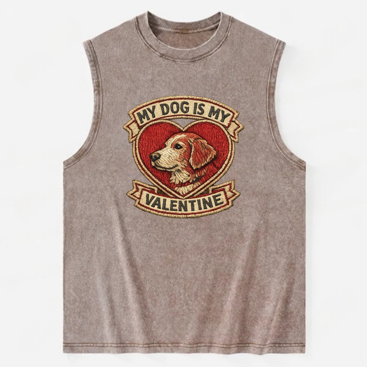 MY DOG IS MY VALENTINE - heart with dog in red , single pet owner - Vintage Washed Tank - Brown