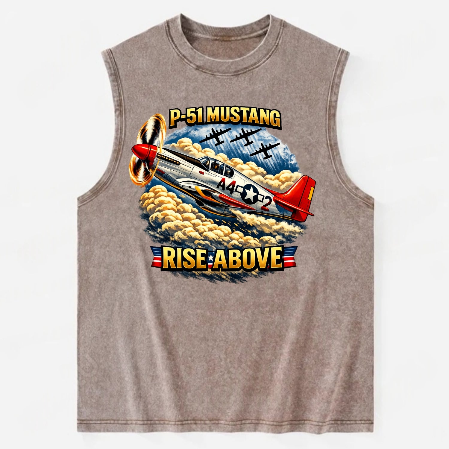 P 51 Mustang Rise Above - Vintage Washed Tank - Brown