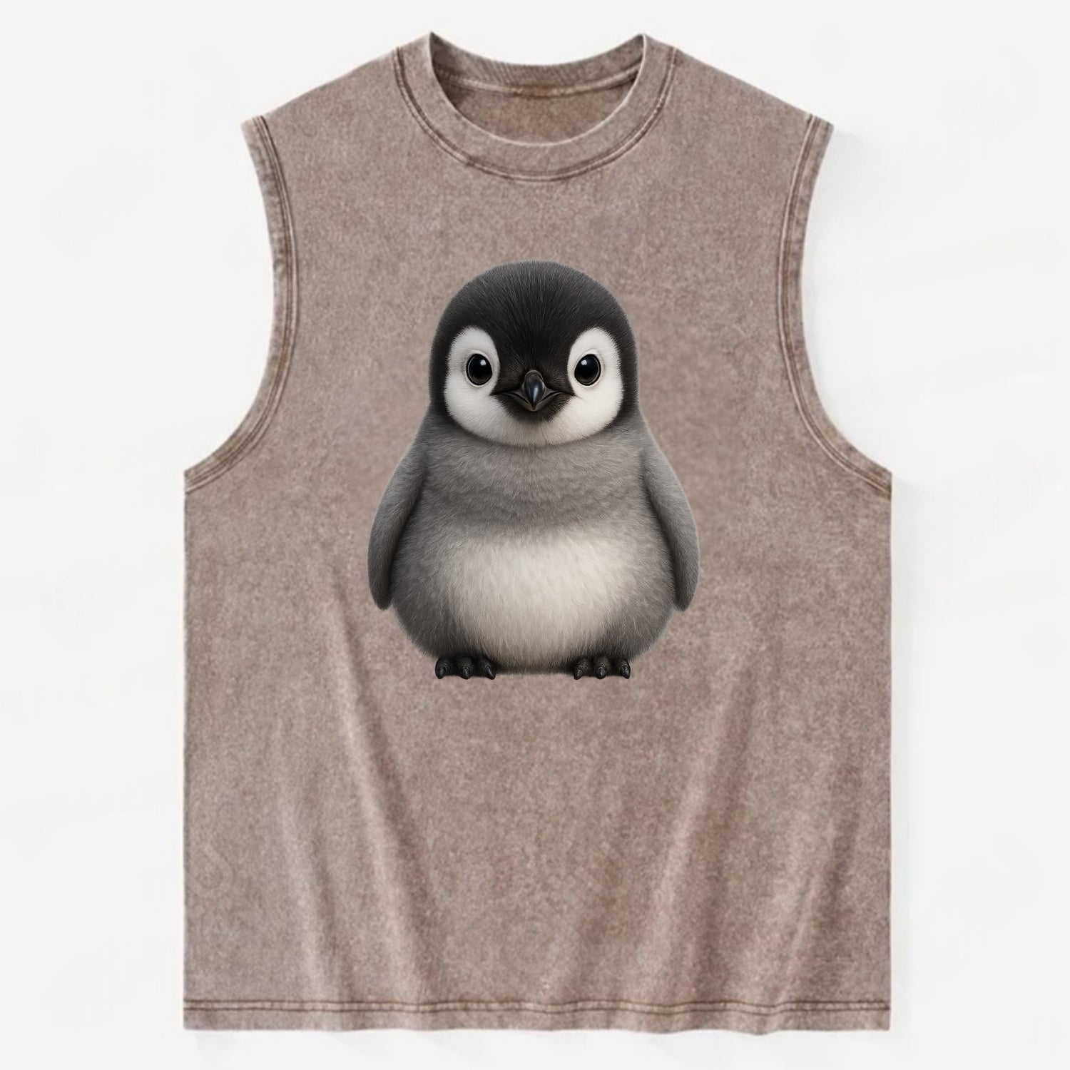 Baby Adelie Penguin - black and white, round body, curious eyes, - Vintage Washed Tank - Brown