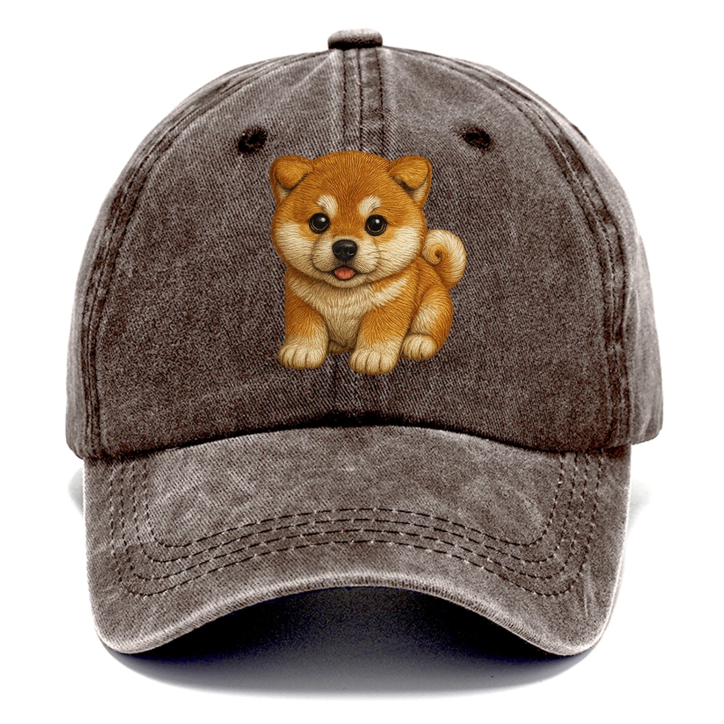 Baby Akita Puppy - fluffy bear-like, curled tail, dignified eyes, front-facing, - Classic Cap - Brown