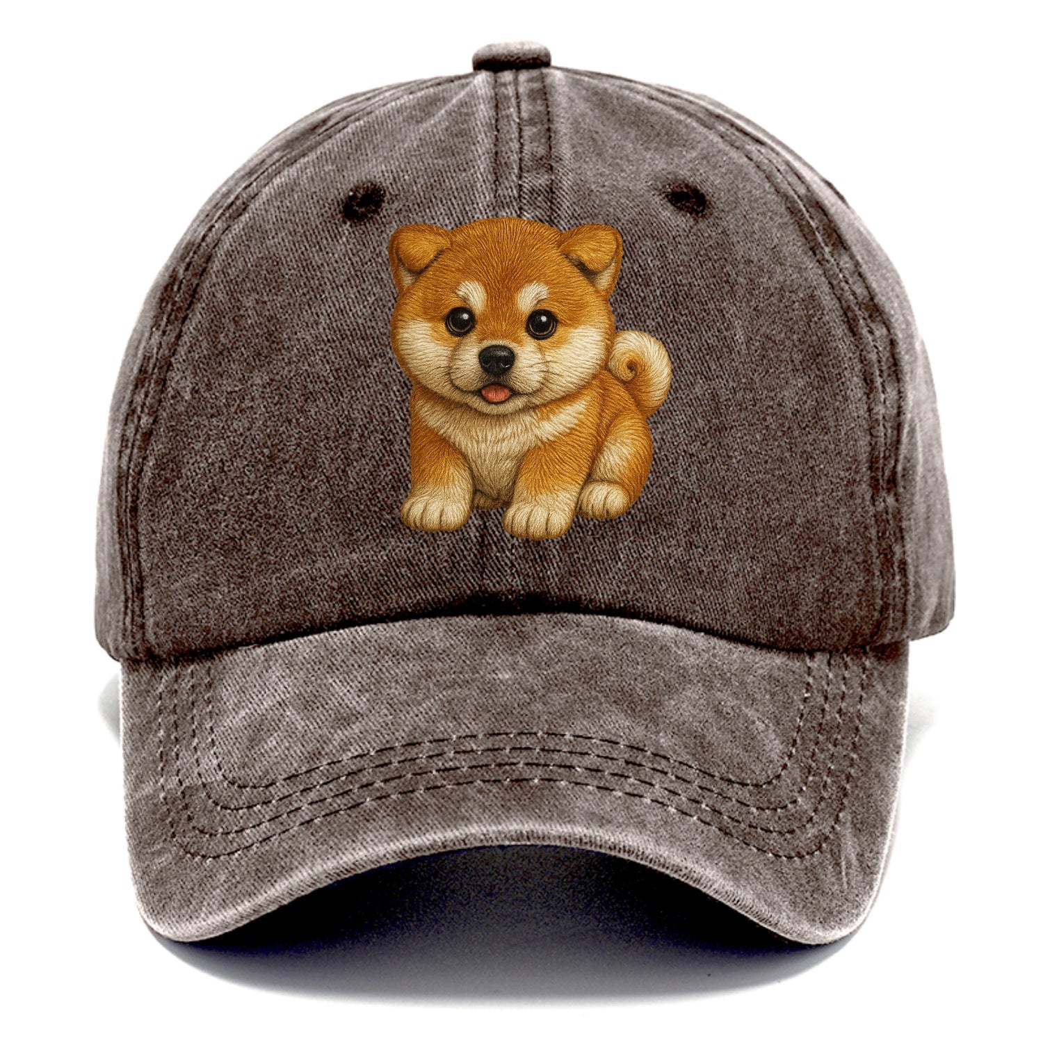 Baby Akita Puppy - fluffy bear-like, curled tail, dignified eyes, front-facing, - Classic Cap - Brown