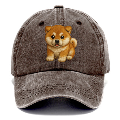 Baby Akita Puppy - fluffy bear-like, curled tail, dignified eyes, front-facing, - Classic Cap - Brown