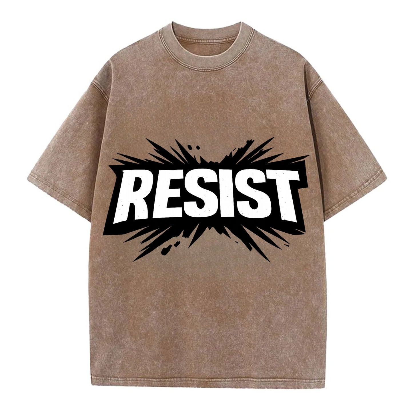 Bold typography design - "RESIST" - fighting back, standing against - Vintage T-shirt - Brown