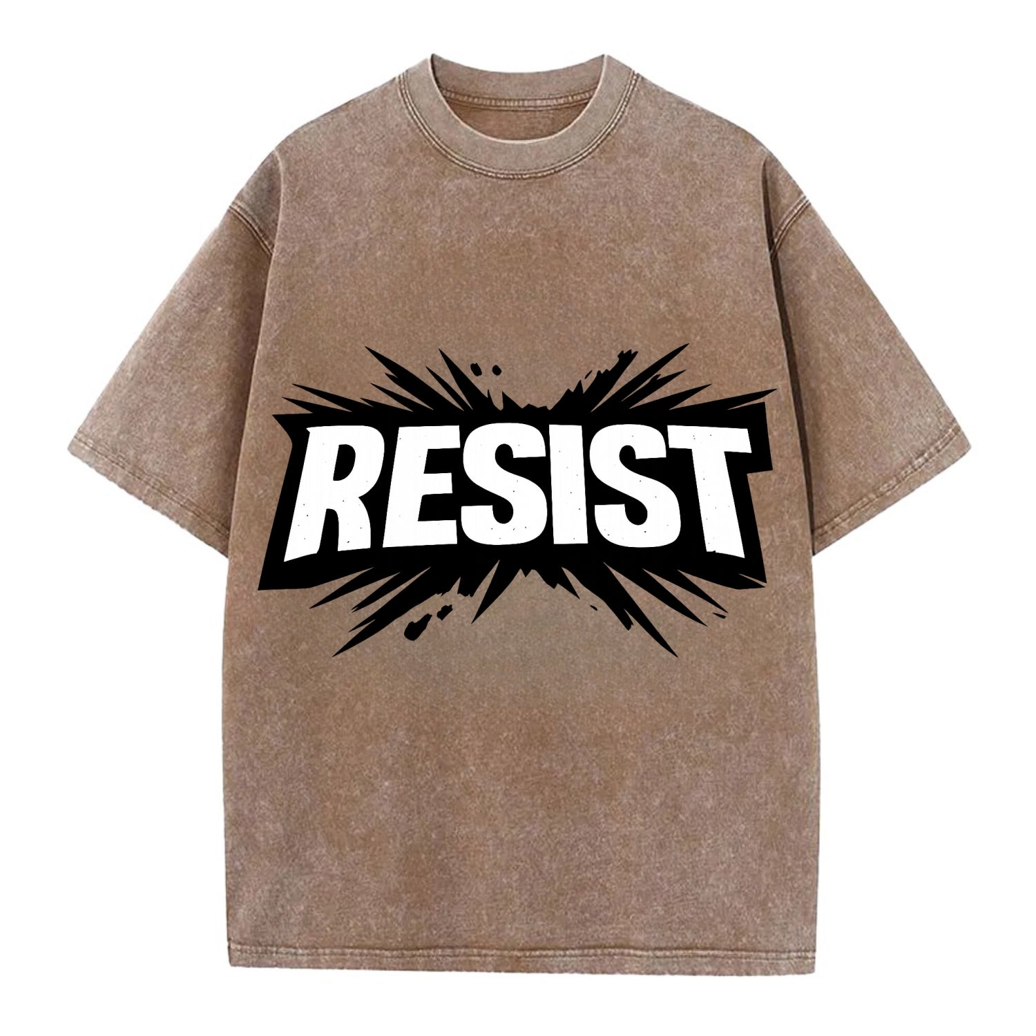Bold typography design - "RESIST" - fighting back, standing against - Vintage T-shirt - Brown