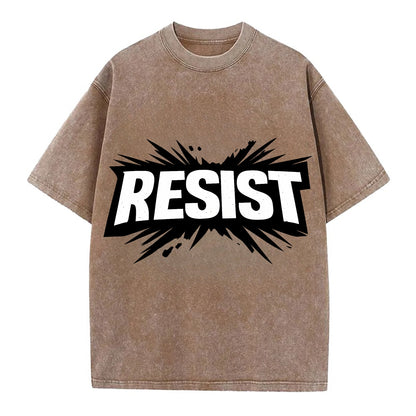 Bold typography design - "RESIST" - fighting back, standing against - Vintage T-shirt - Brown