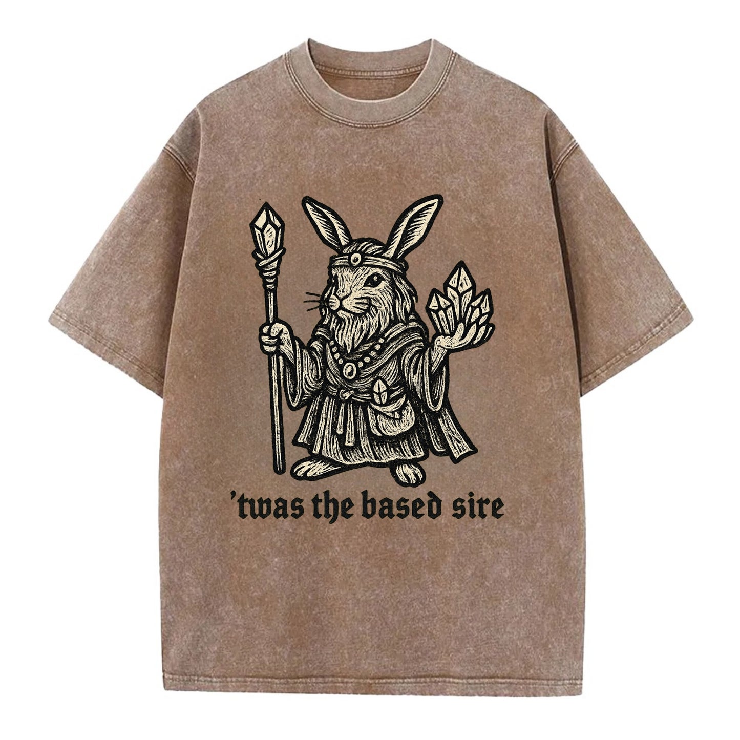 Crystals Healing Hippie Rabbit  - Vintage T-shirt - Brown