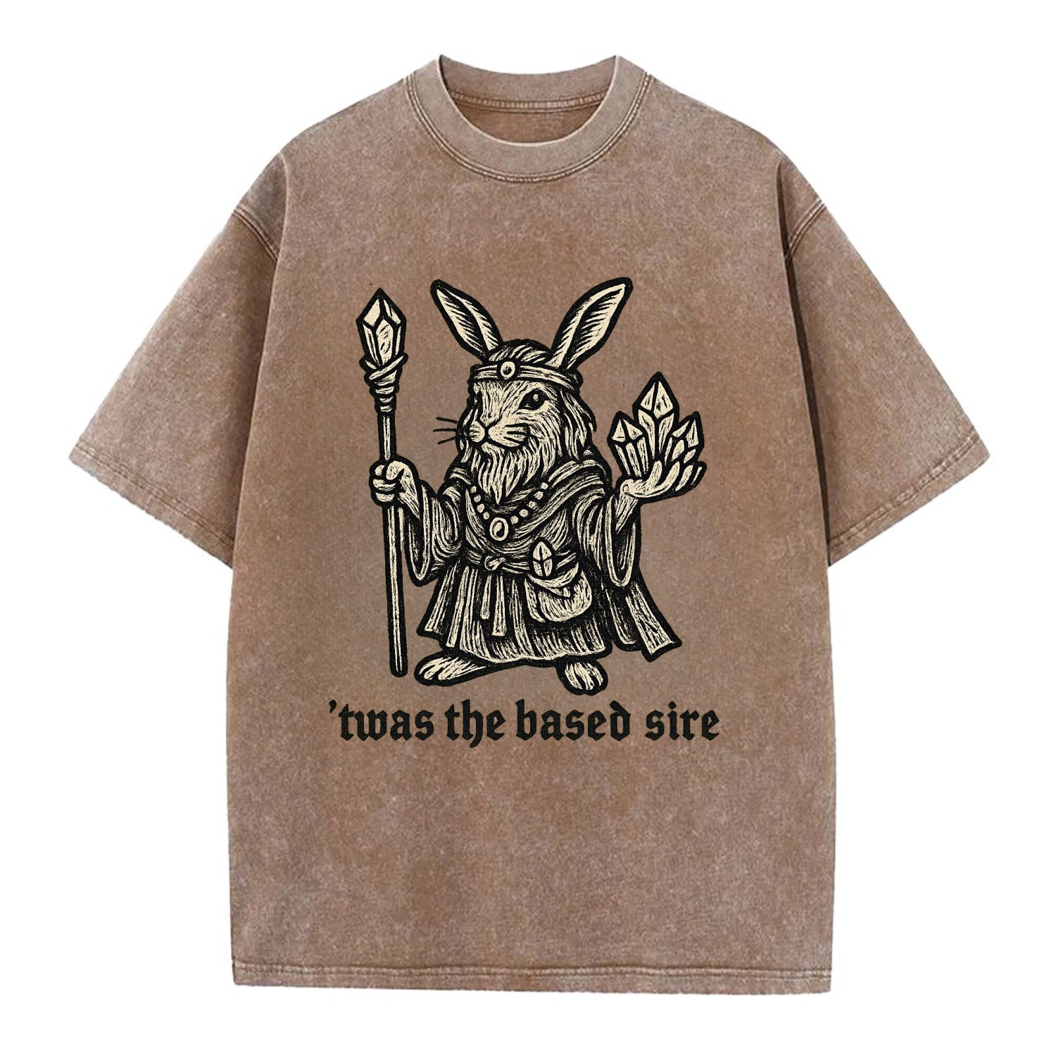 Crystals Healing Hippie Rabbit  - Vintage T-shirt - Brown