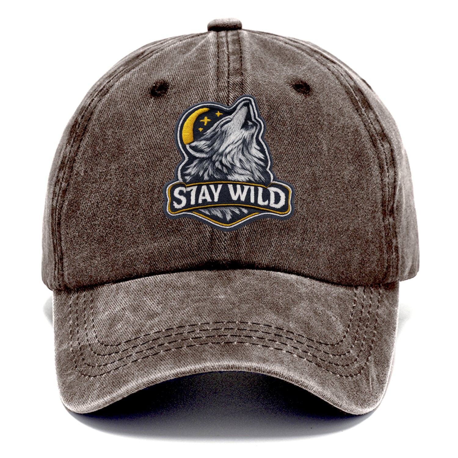 STAY WILD - wolf with text in gray , free spirit - Classic Cap - Brown