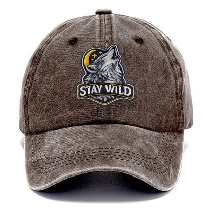 STAY WILD - wolf with text in gray , free spirit - Classic Cap - Brown