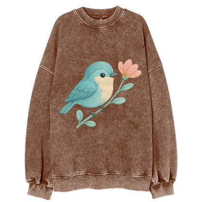 Aqua Chickadee - Vintage Sweatshirt - Brown