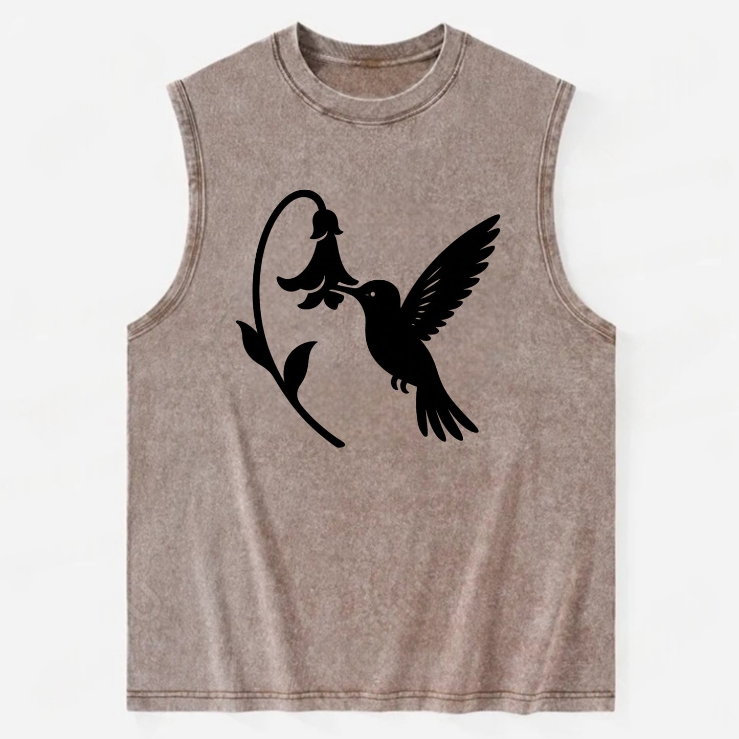 Hummingbird hovering at flower - Vintage Washed Tank - Brown