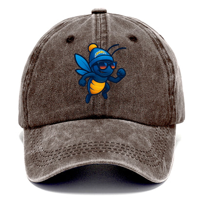 LA Lightning Bug wearing Chargers powder blue and gold beanie with pom pom and - Classic Cap - Brown