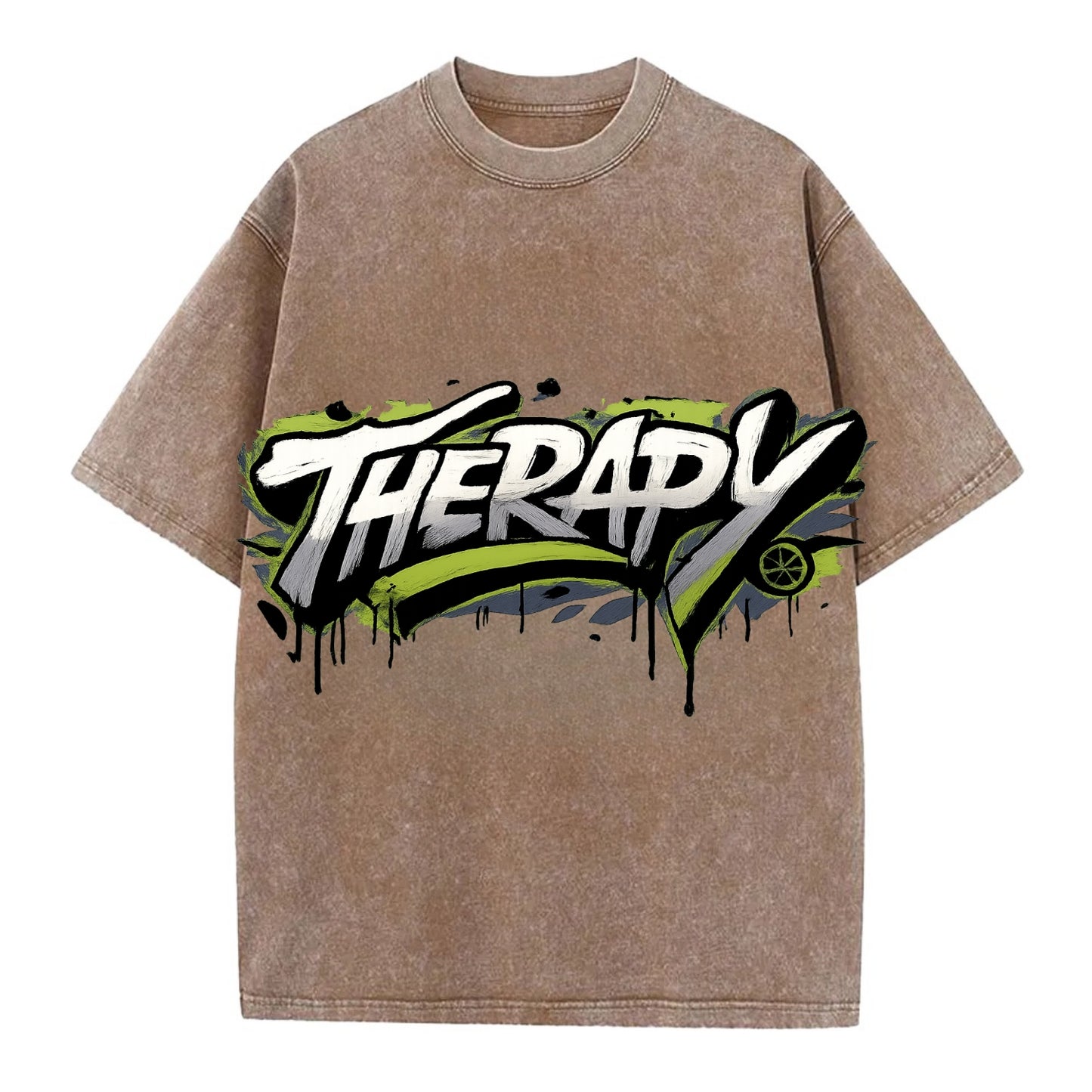 Bold typography design - "THERAPY" - mental health, getting help - Vintage T-shirt - Brown