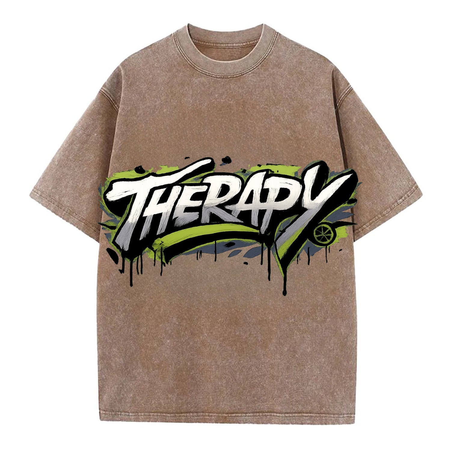 Bold typography design - "THERAPY" - mental health, getting help - Vintage T-shirt - Brown