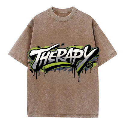 Bold typography design - "THERAPY" - mental health, getting help - Vintage T-shirt - Brown