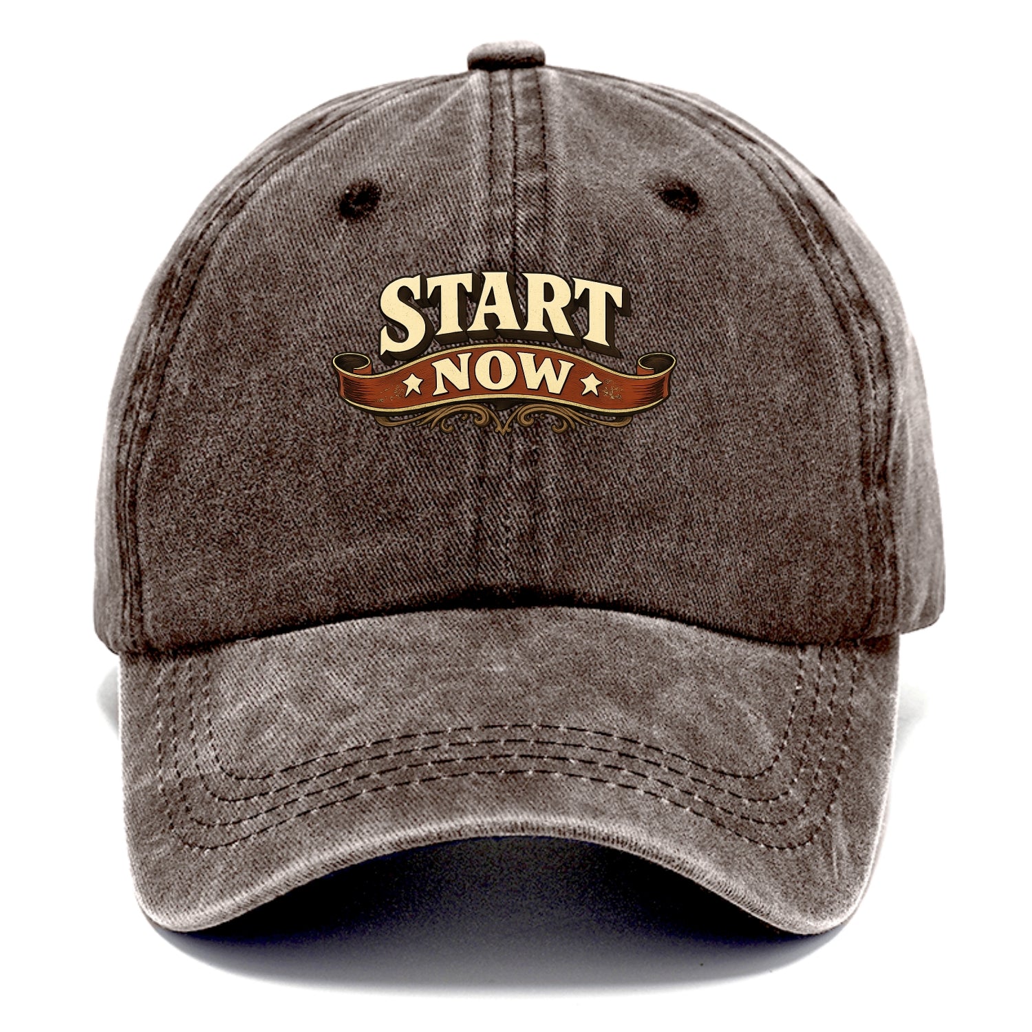Bold typography design - "START NOW" - begin immediately, no delay - Classic Cap - Brown