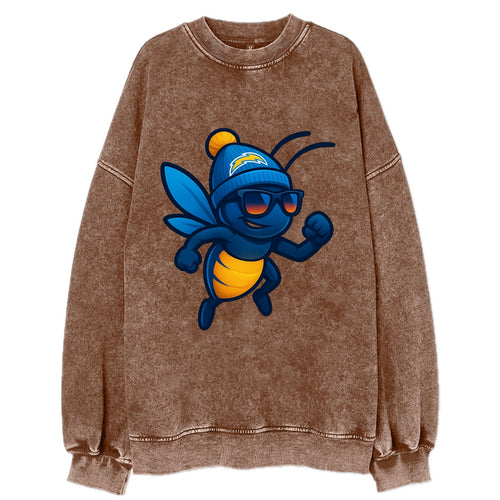 LA Lightning Bug wearing Chargers powder blue and gold beanie with pom pom and - Vintage Sweatshirt