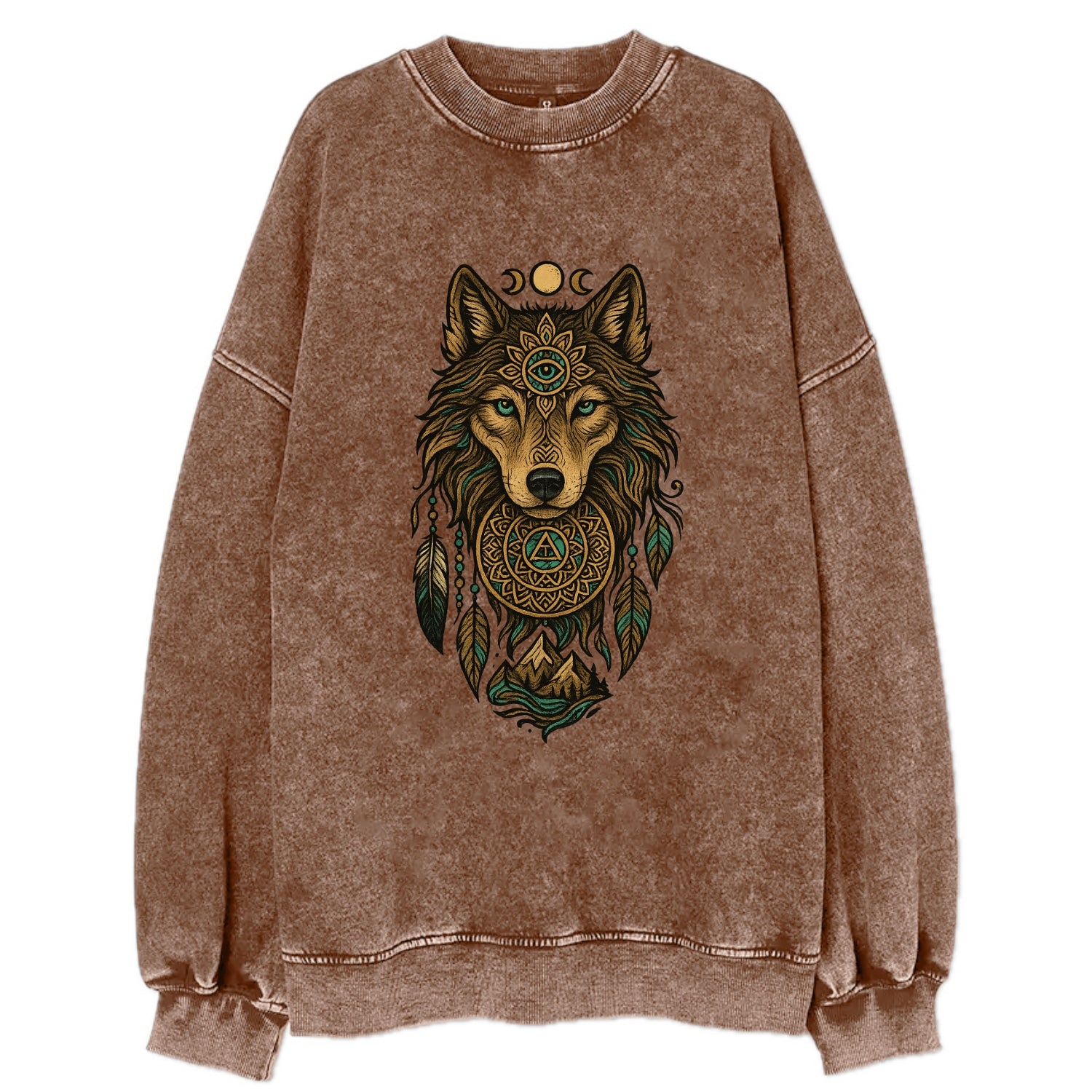 Tattoo Wolf Flash  - Vintage Sweatshirt - Brown