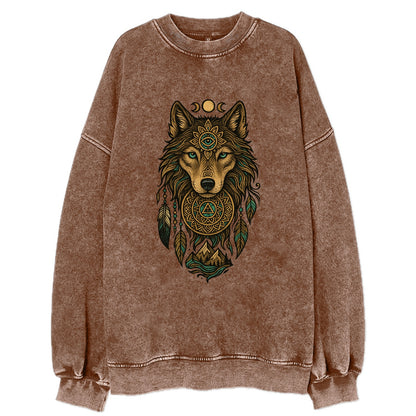 Tattoo Wolf Flash  - Vintage Sweatshirt - Brown
