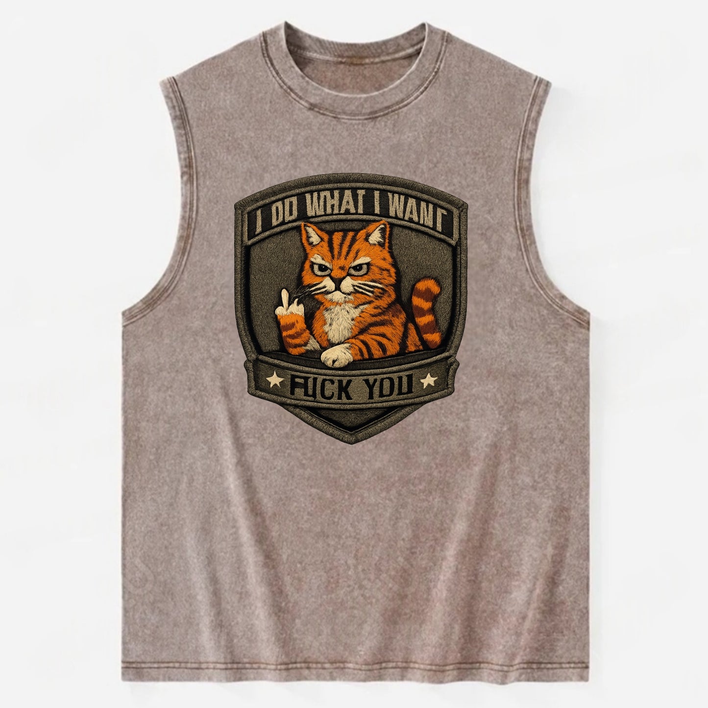 I DO WHAT I WANT CAT - sassy cat in orange , feline attitude - Vintage Washed Tank - Brown