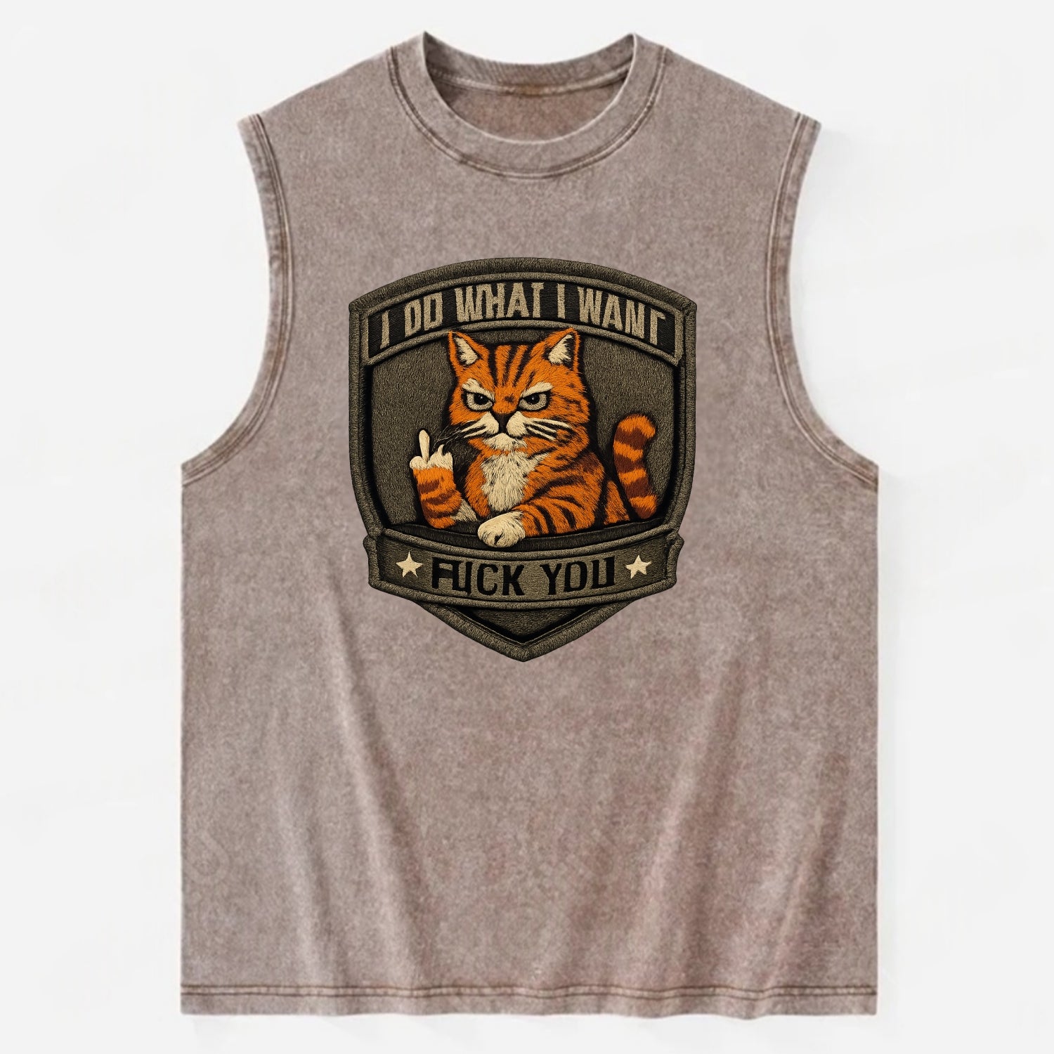 I DO WHAT I WANT CAT - sassy cat in orange , feline attitude - Vintage Washed Tank - Brown