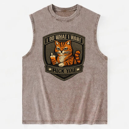 I DO WHAT I WANT CAT - sassy cat in orange , feline attitude - Vintage Washed Tank - Brown