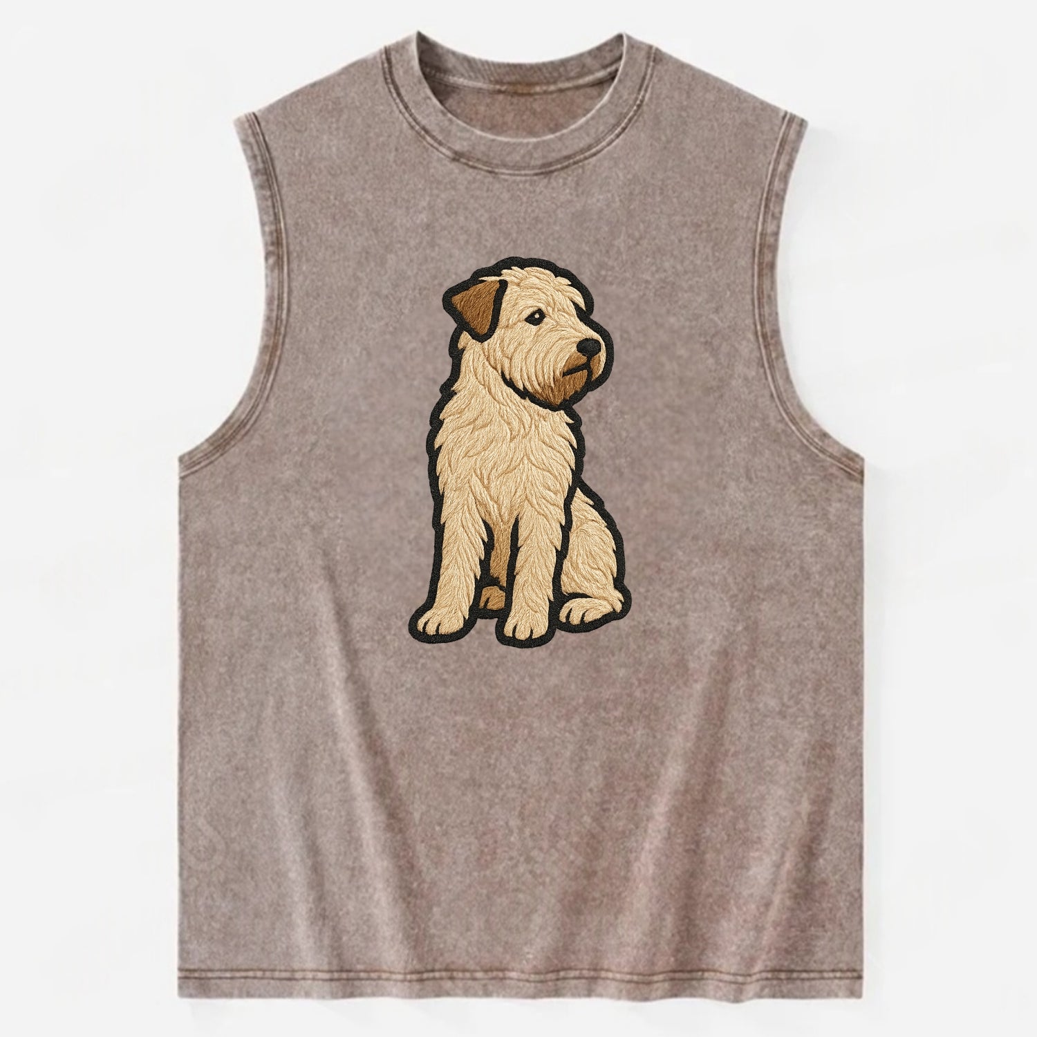 Soft Coated Wheaten Terrier - Light tan flowing coat embroidered pose - Vintage Washed Tank - Brown