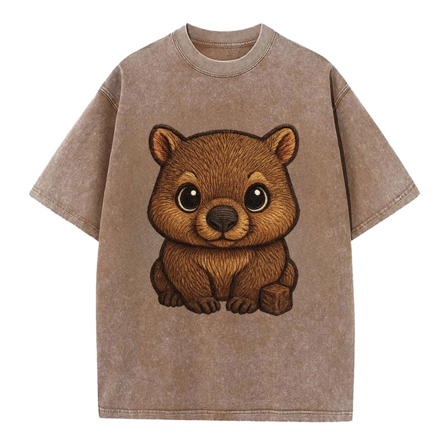 Baby Wombat - brown fur, square nose, small ears, dark eyes, front-facing, cube - Vintage T-shirt - Brown