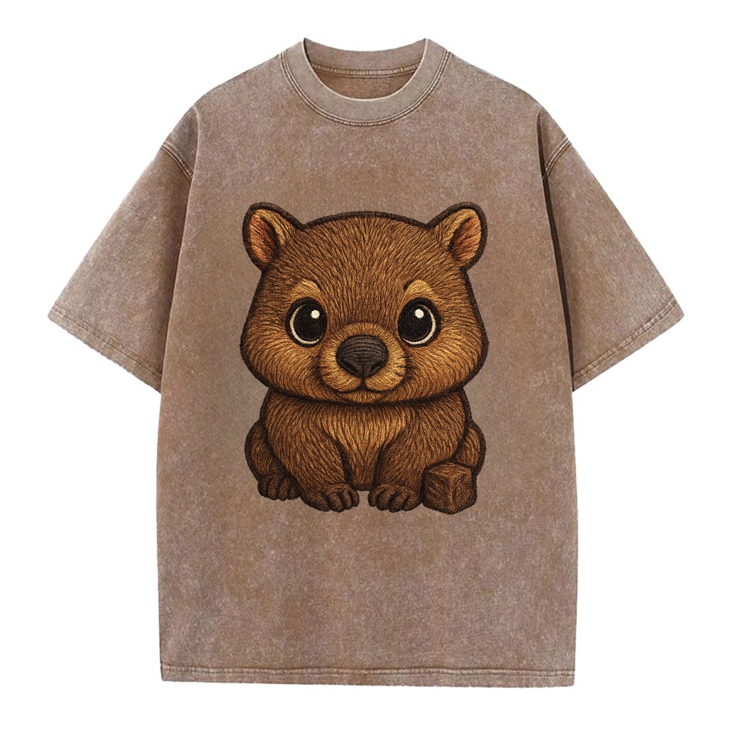Baby Wombat - brown fur, square nose, small ears, dark eyes, front-facing, cube - Vintage T-shirt - Brown