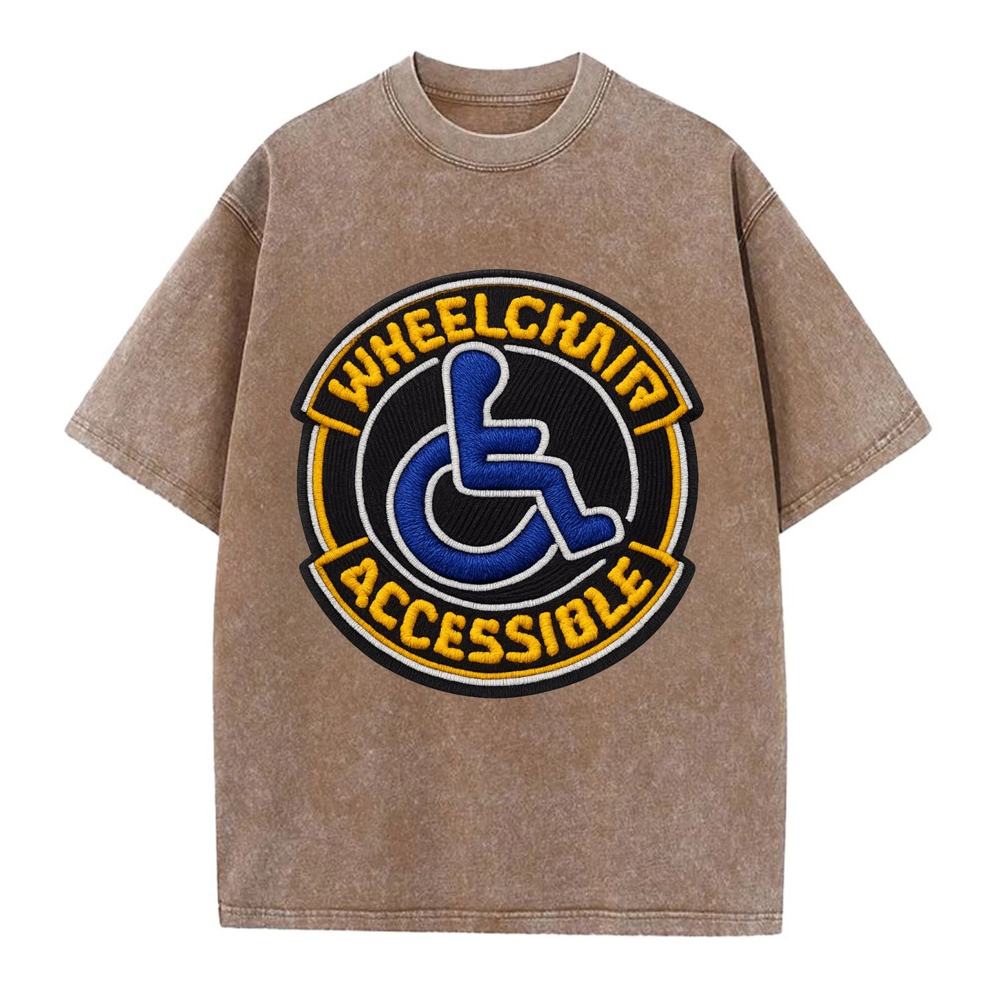WHEELCHAIR ACCESSIBLE - accessibility symbol in blue , inclusion - Vintage T-shirt - Brown