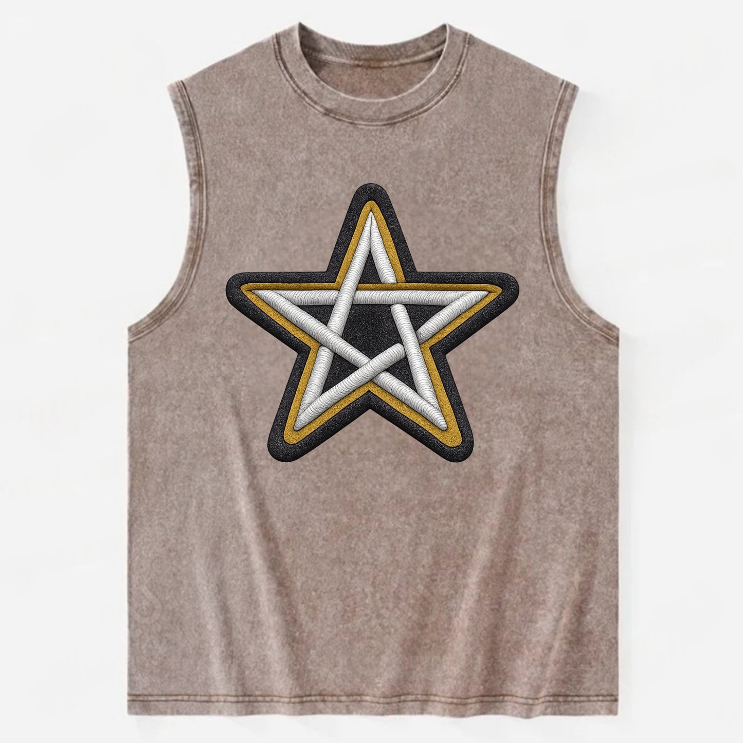 PENTAGRAM STAR - five point star in silver , protection - Vintage Washed Tank - Brown