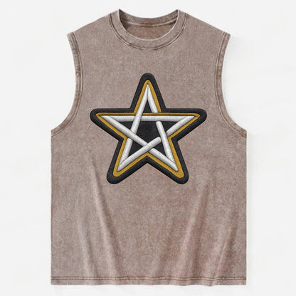 PENTAGRAM STAR - five point star in silver , protection - Vintage Washed Tank - Brown
