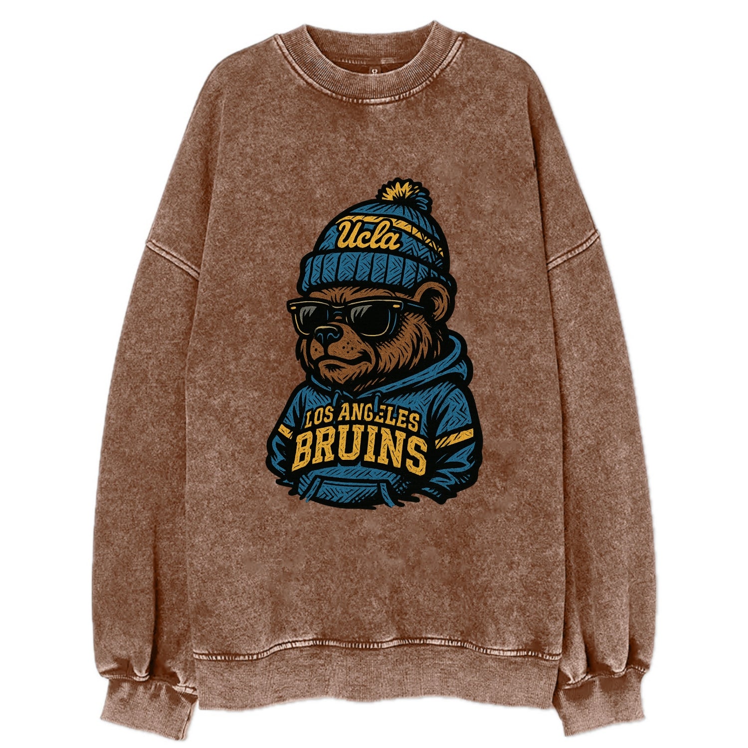 Los Angeles Bruin wearing UCLA beanie with script patch - Vintage Sweatshirt - Brown