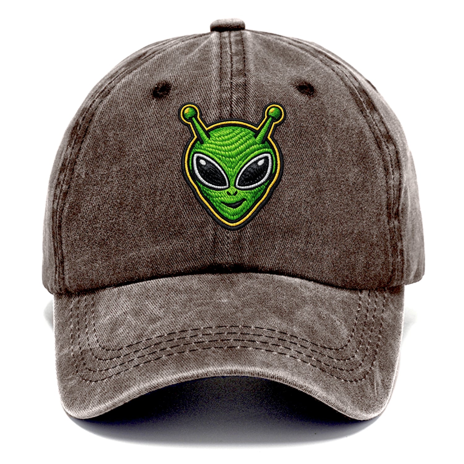 ALIEN MARTIAN - green alien with antenna in green , little green man - Classic Cap - Brown