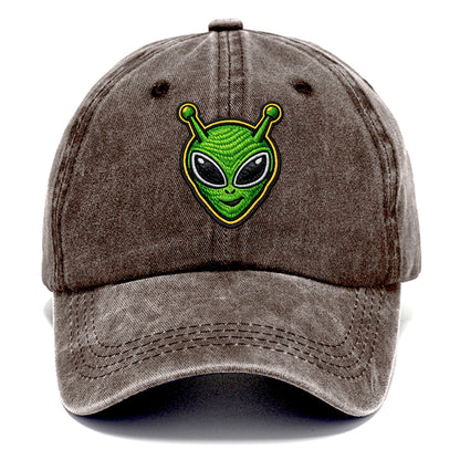 ALIEN MARTIAN - green alien with antenna in green , little green man - Classic Cap - Brown