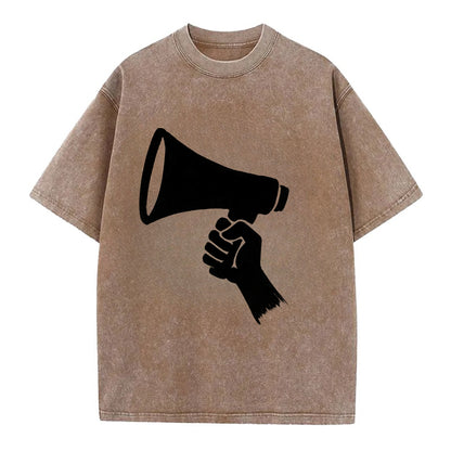 Megaphone silhouette - voice and protest ink brushwork - Vintage T-shirt - Brown