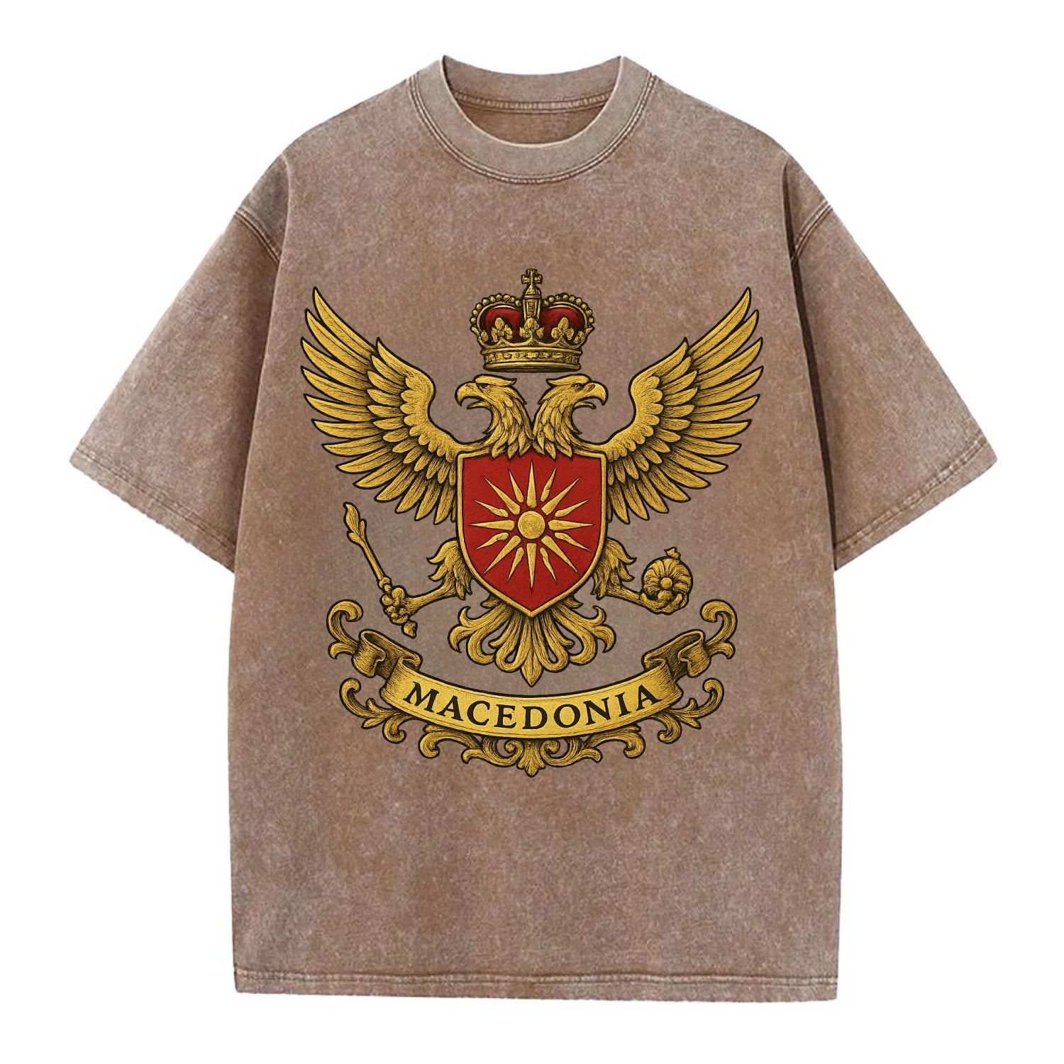 Macedonia Heritage Badge  - Vintage T-shirt - Brown