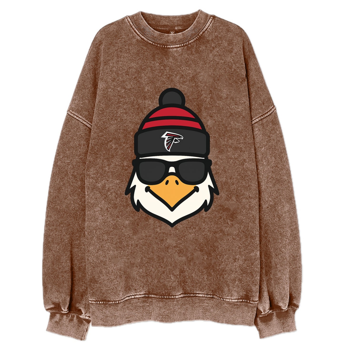 Atlanta Falcon wearing Falcons red and black beanie with pom pom and wayfarer - Vintage Sweatshirt - Brown