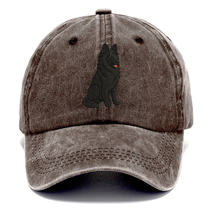 Belgian Sheepdog - Black long-haired embroidered pose - Classic Cap - Brown